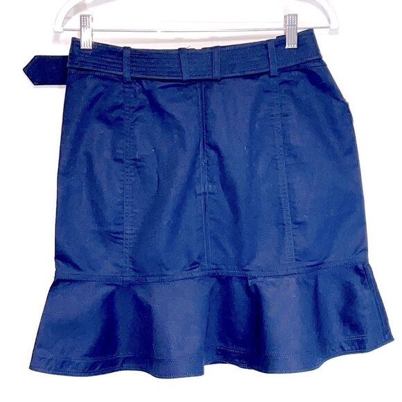NWOT Tory Burch Dacey Navy Ruffled Stretch Cotton Logo Skirt Sz 4 $295 - Picture 5 of 6